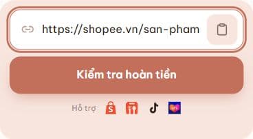 Giao diện mobile Miki với link sản phẩm trong ô kiểm tra và nút Kiểm tra hoàn tiền